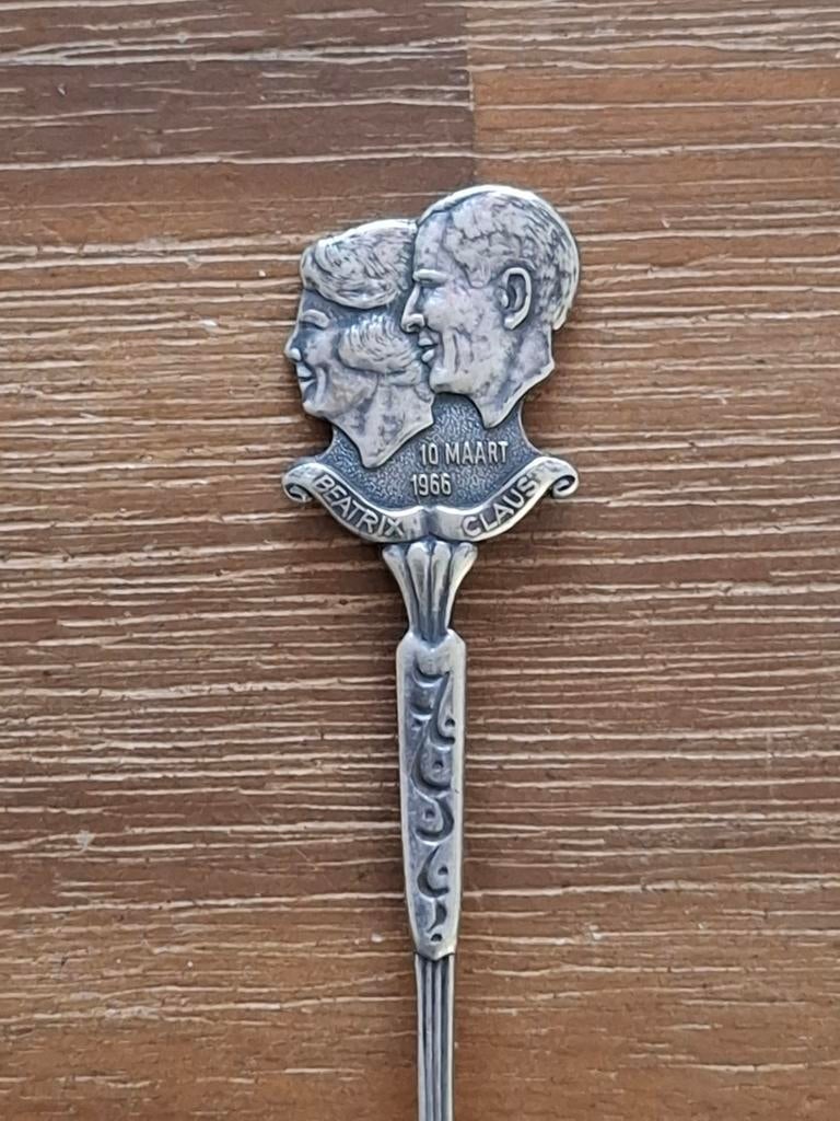 Oud verzilverd lepeltje Beatrix & Claus 10 maart 1966, Ophalen of Verzenden
