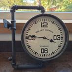 Industriële/vintage Waterworks stationsklok dubbelzijdig, Ophalen of Verzenden, Zo goed als nieuw, Wandklok