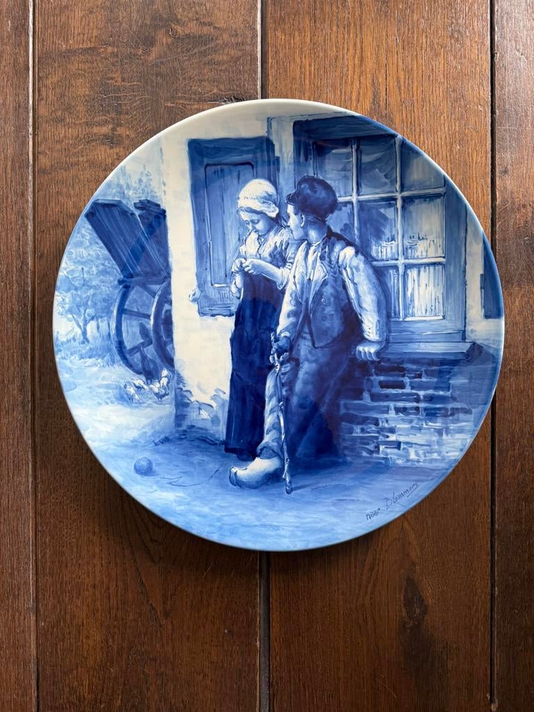 Groot delfts blauw wamdbord Porceleyne Fles puntgaaf, Antiek en Kunst, Ophalen of Verzenden