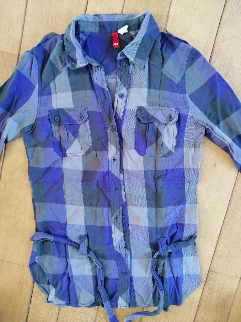 H&M tuniek bloes grijs paars ruit maat 34, H&M, Ophalen of Verzenden, Zo goed als nieuw, Maat 34 (XS) of kleiner