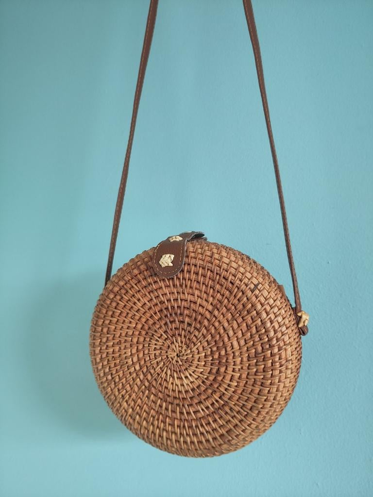 Rieten rotan handtas met kliksluiting, Ophalen of Verzenden, Zo goed als nieuw, Bruin, Handtas