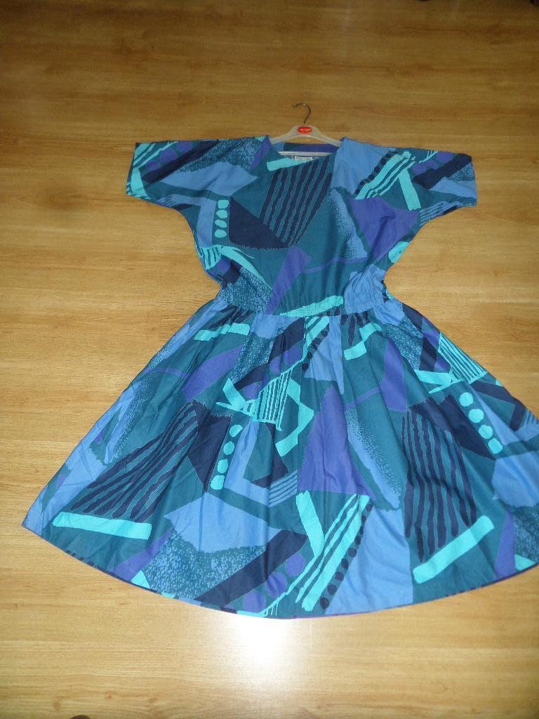 MARIMEKKO SUOMI-FINLAND katoenen vintage jurk, blauwtinten., Kleding | Dames, Jurken, Marimekko, Blauw, Maat 42/44 (L), Ophalen of Verzenden