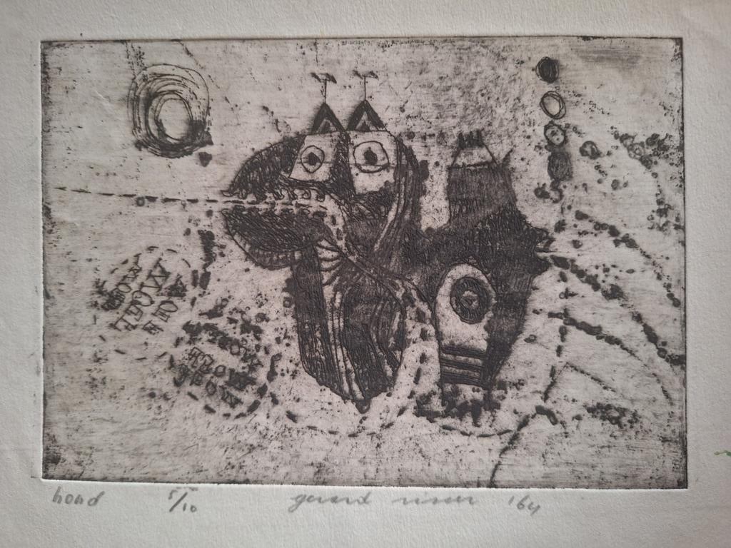 Ets: Abstracte Compositie Figuren van Gerard visser, Dagelijks leven, Ophalen of Verzenden, Origineel, 1950 - 1999