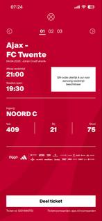 1 kaart Ajax-Twente vak 409, Tickets en Kaartjes, Eén persoon, April