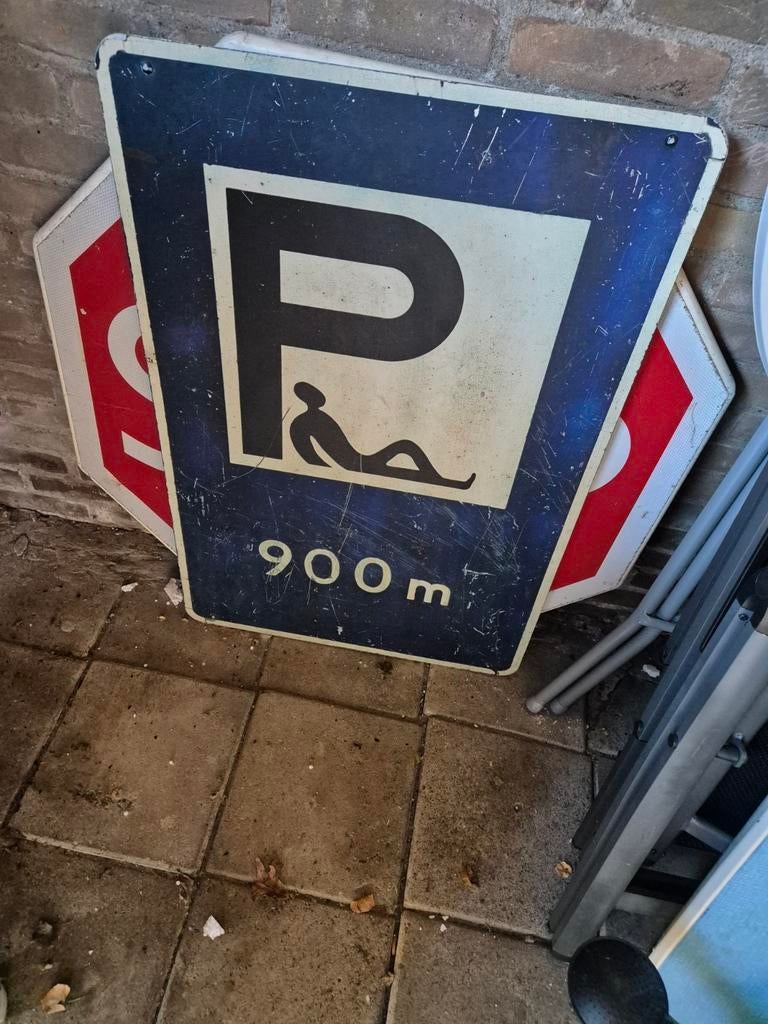 Vintage P-bord en nieuwer stopbord - Unieke set, Ophalen