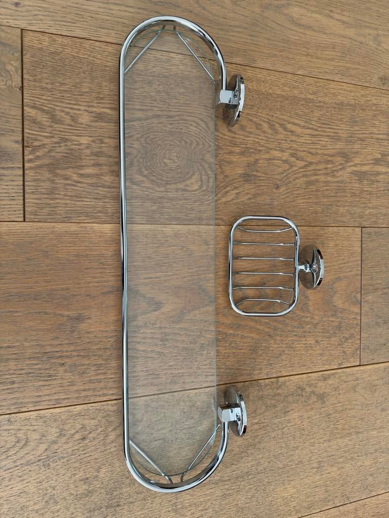 Glazen planchet en zeepbakje voor badkamer, Ophalen of Verzenden, Gebruikt, Overige kleuren, Overige typen