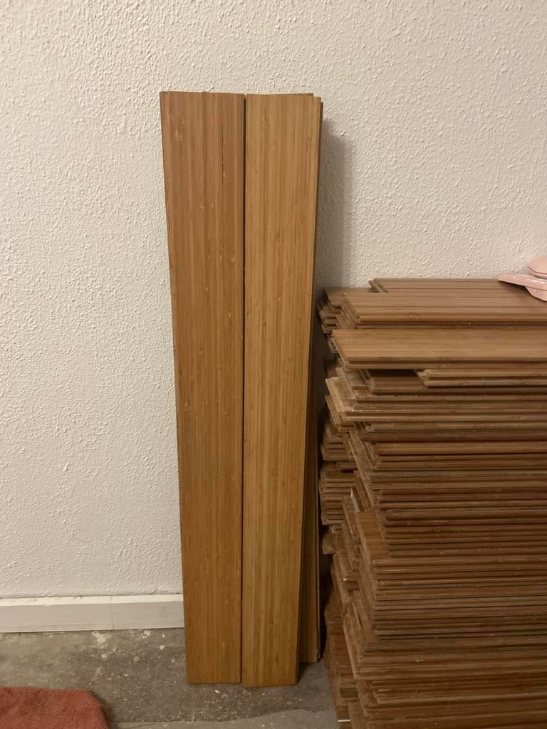 Mooie bamboe parketvloer - ongeveer 50m2, Doe-het-zelf en Verbouw, Vloerdelen en Plavuizen, Gebruikt, 10 m² of meer, 10 tot 30 cm