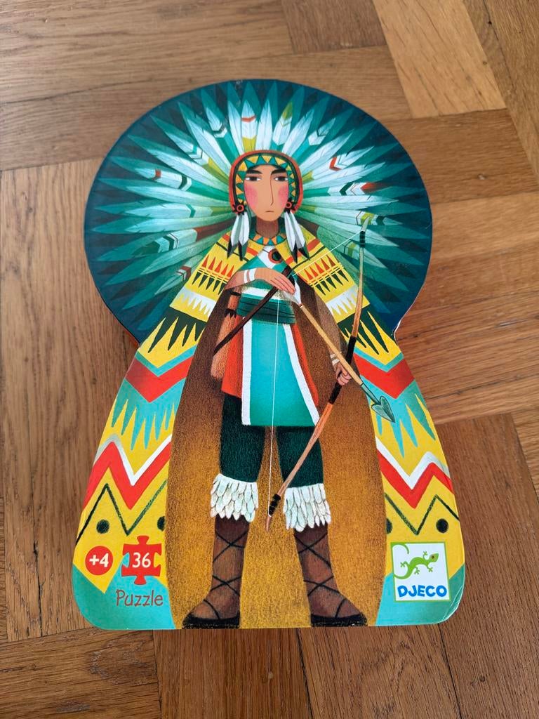 Djeco Puzzel Tatanka, Jonge Indiaan (36 stukjes), Ophalen of Verzenden, 10 tot 50 stukjes, Zo goed als nieuw, 4 tot 6 jaar