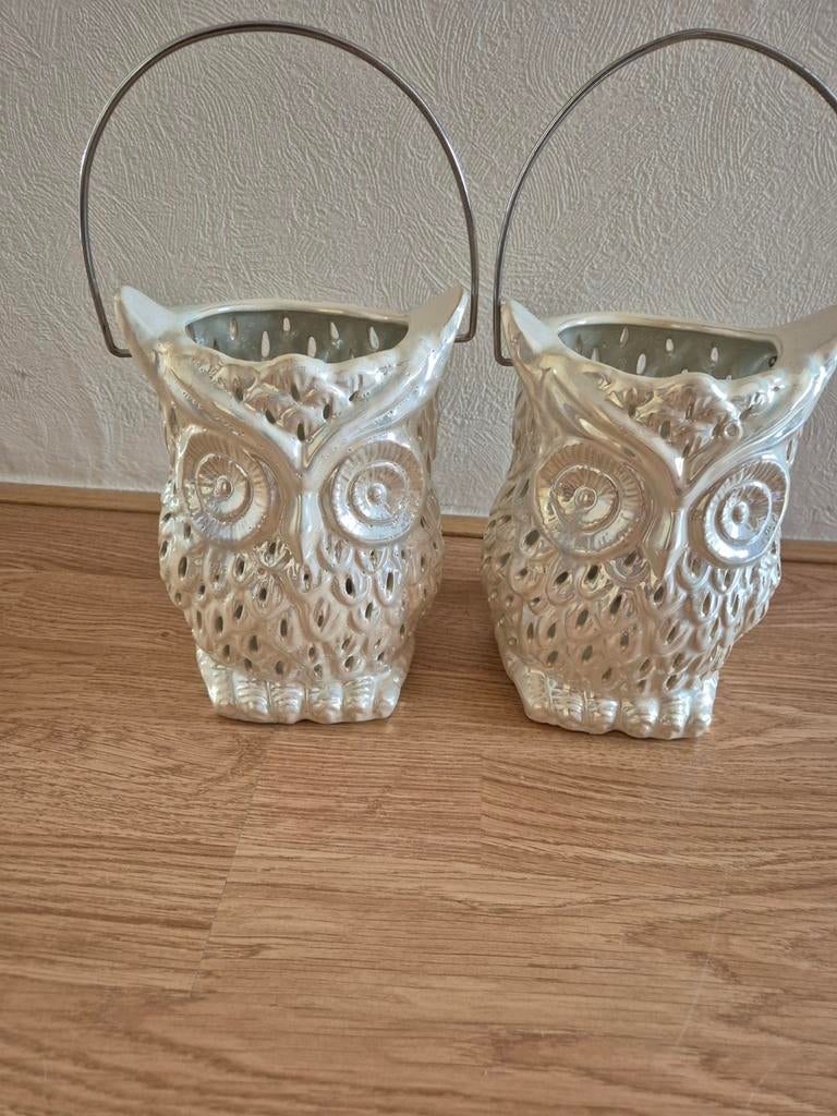 Set van 2 Uilen Kandelaars / Theelichthouders, Ophalen of Verzenden, Keramiek of Aardewerk