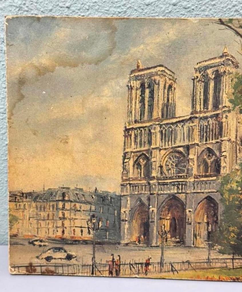 Schilderij Notre Dame Kathedraal Parijs Frankrijk op Hout vt, Antiek en Kunst, Ophalen of Verzenden
