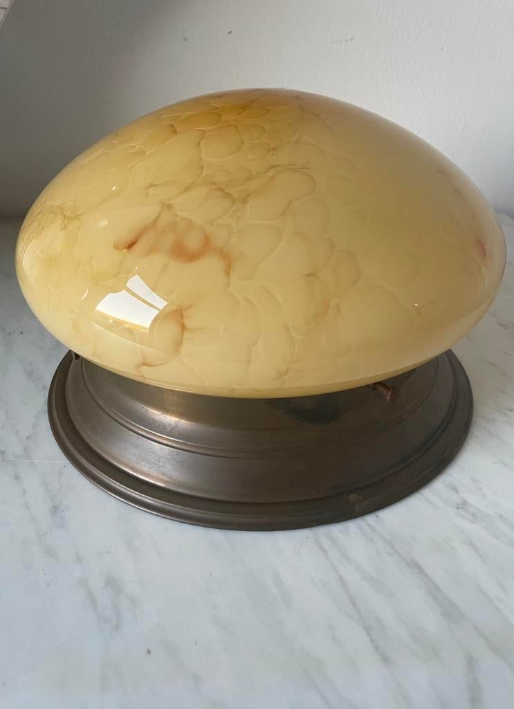 Art deco plafonniere, gemarmerd glas, Ophalen of Verzenden, Gebruikt, Glas, Art Deco