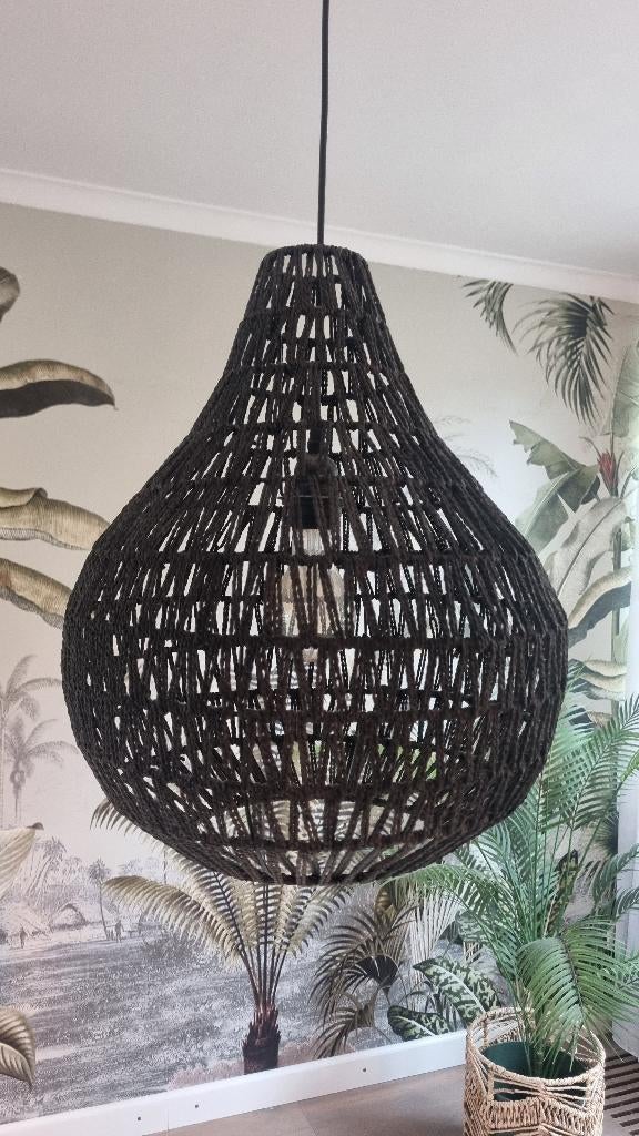 hanglamp zwart ratan touw gevlochten, Ophalen of Verzenden, Zo goed als nieuw, Modern, design, scandinavisch, hip, vintage, retro