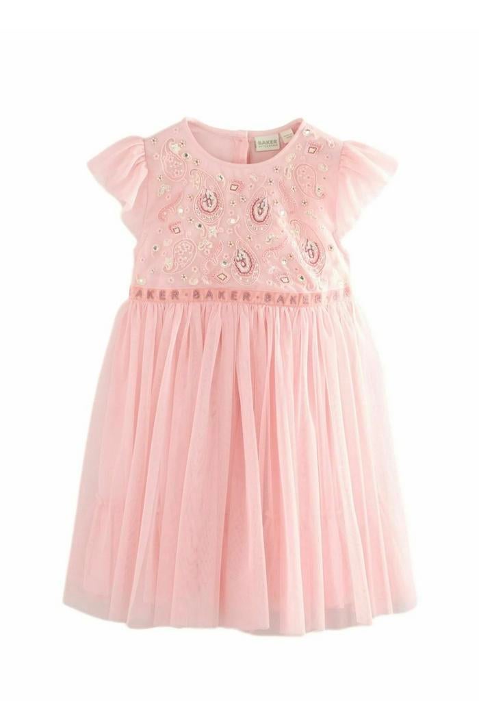 Te koop: Schitterend roze jurkje maat 128, Kinderen en Baby's, Kinderkleding | Maat 128, Ophalen, Meisje, Zo goed als nieuw, Jurk of Rok