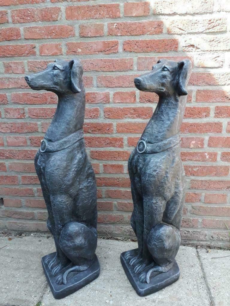 2 grote zwarte windhonden greyhound whippet beeld, Ophalen, Nieuw, Beton
