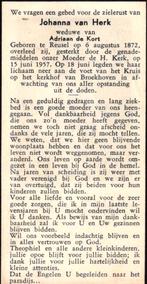 Herk van Johanna Reusel 1872-1957 Broekhoven, Ophalen of Verzenden