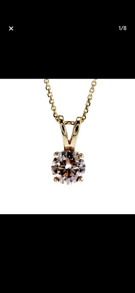 Gouden diamant ketting Fancy Yellow Brown, Met hanger, Geel, Ophalen of Verzenden, Zo goed als nieuw
