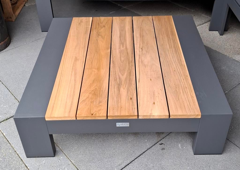 Lifestyle Milano loungetafel 84 x 84 cm teakhout/antraciet, Ophalen, Zo goed als nieuw, Vierkant, Teakhout