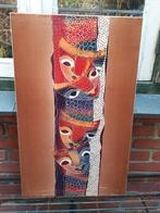 Indonesië Batik Schilderij "Maskers" in Lijst, gesigneerd, Ophalen of Verzenden