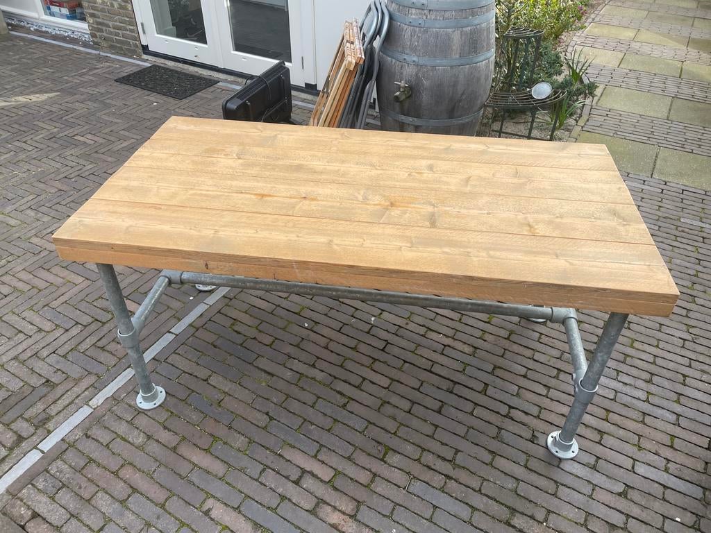 Eettafel met steigerbuis onderstel, Ophalen, Gebruikt, Rechthoekig, Overige materialen