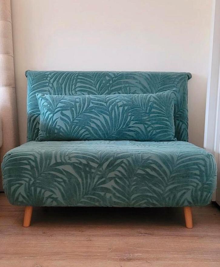 Slaapbankje Nio Maisons du Monde - Zeegroen met bladeren, Huis en Inrichting, Slaapkamer | Slaapbanken, Zo goed als nieuw, 100 cm