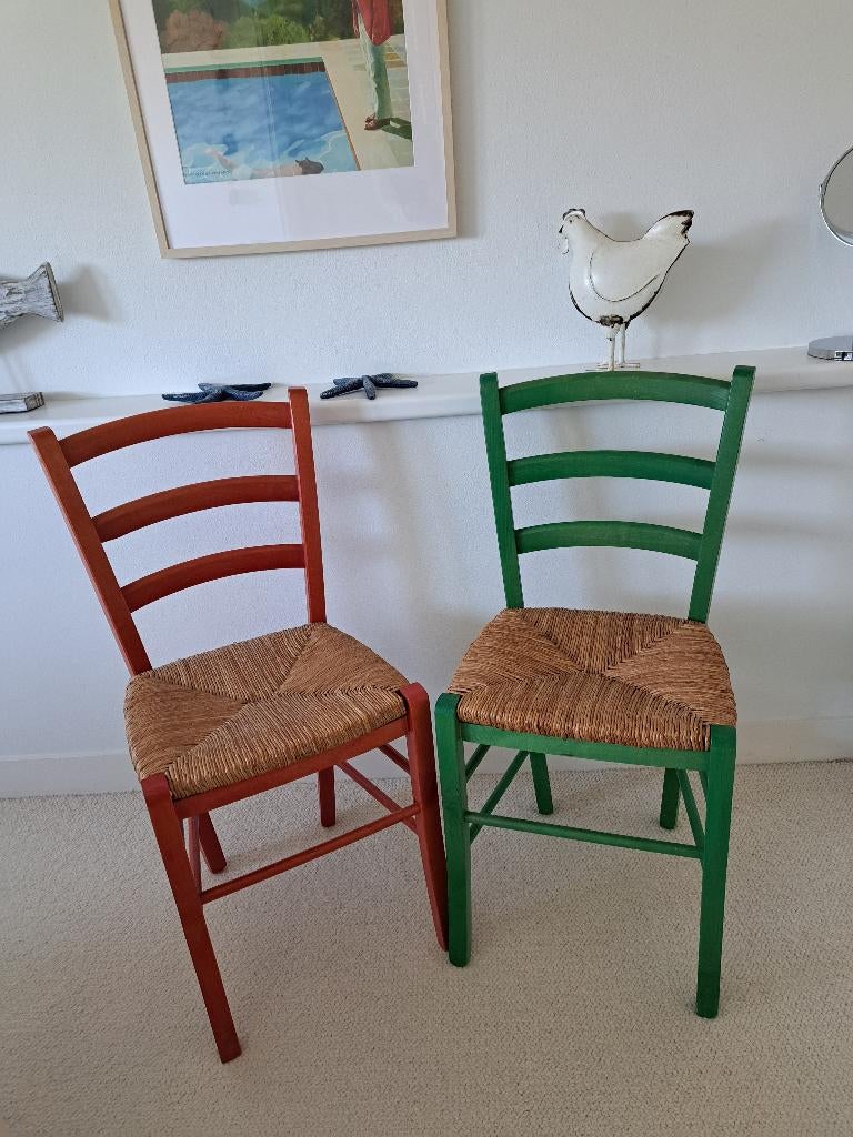 Grieks rieten stoeltjes [2], Huis en Inrichting, Stoelen, Ophalen, Gebruikt, Twee, Grieks