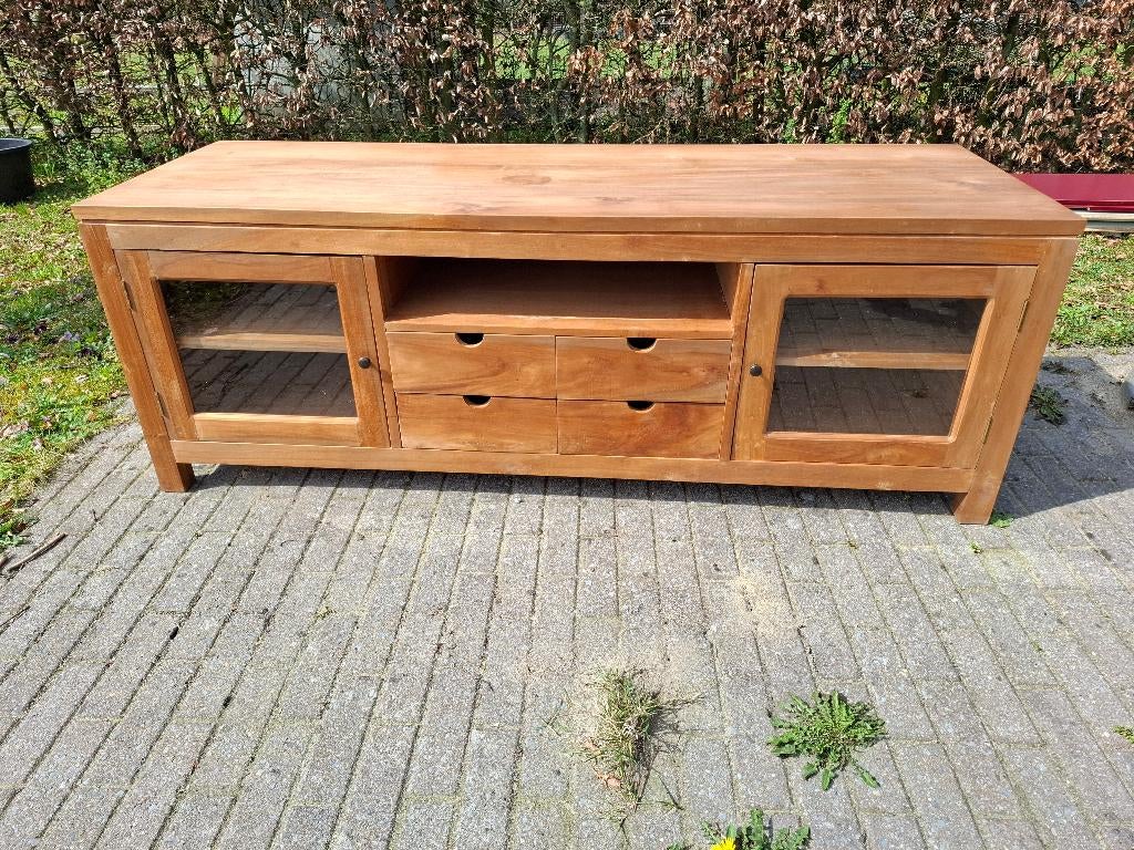 Tv meubel teak, Ophalen, 150 tot 200 cm, Teakhout, Zo goed als nieuw