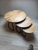 Set van 3 Mango Houten Salontafels, Ophalen, 50 tot 100 cm, Rond, 50 tot 100 cm