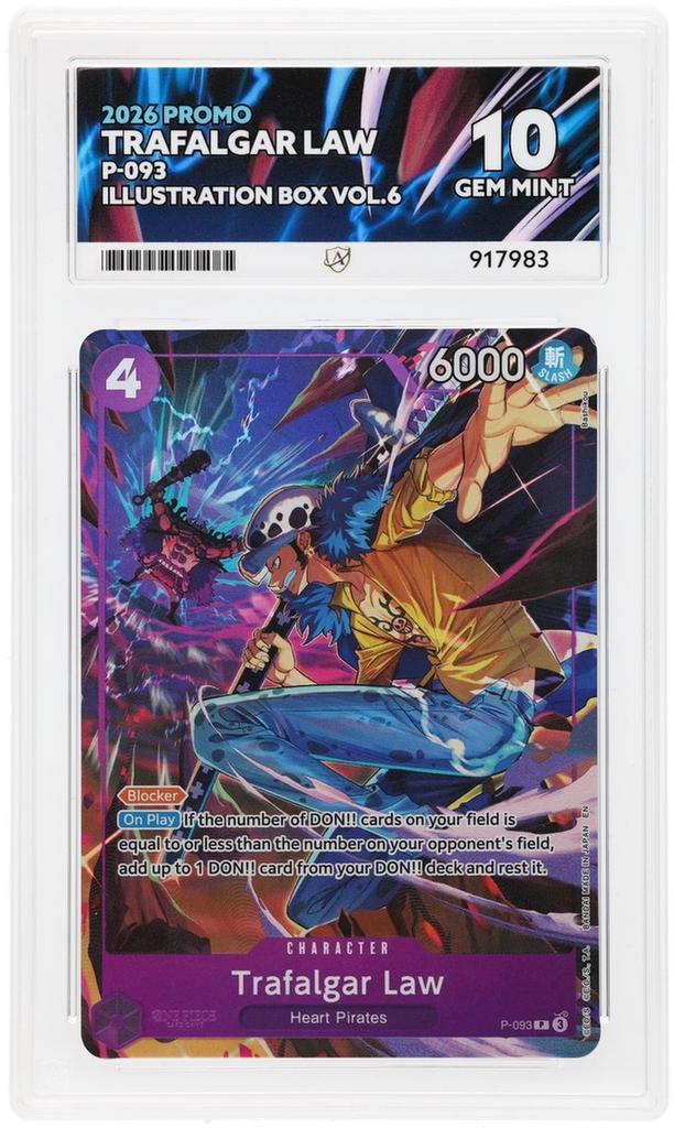 One Piece Card Game Trafalgar Law P-093 Promo PSA 10, Hobby en Vrije tijd, Verzamelkaartspellen | Overige, Nieuw, Losse kaart