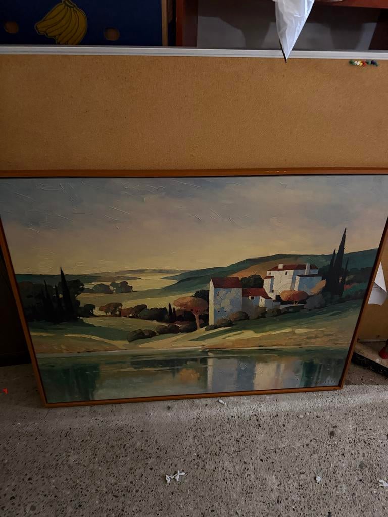 Schilderij van een Mediterraans landschap met water, Ophalen of Verzenden