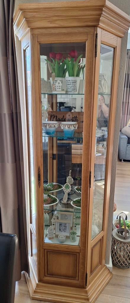 Vitrinekast blank eiken patiné, Ophalen, Gebruikt, 50 tot 100 cm, 150 tot 200 cm