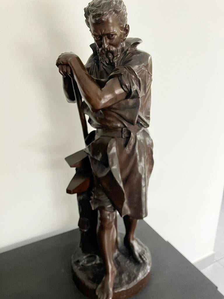 Bronzen beeld (gepatineerd) genaamd “Le Travail”, Ophalen, Brons, Beeld
