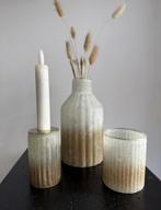Set: Vaas met kaarshouder en waxinelichthouder, Overige kleuren, Veens Living, Nieuw, Glas