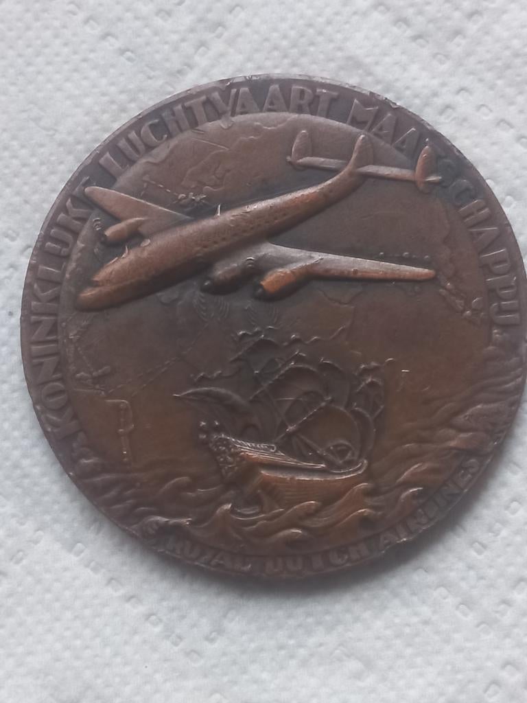 KLM 30 Jaar Bronzen Penning 1919-1949, Verzenden, Brons, Nederland