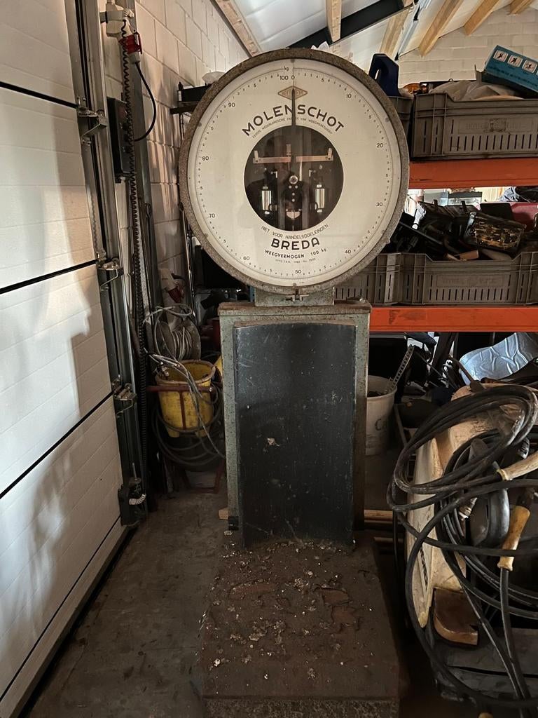 Antieke Molenschot Breda Vloerweegschaal 100 kg, Doe-het-zelf en Verbouw, Weegschalen, Gebruikt, Ophalen