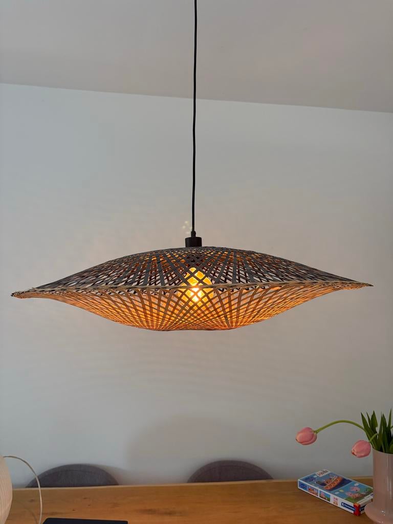 Good&Mojo Bali Bamboe Hanglamp - Ø87cm, Huis en Inrichting, Lampen | Hanglampen, Ophalen, Gebruikt, Hout, Minder dan 50 cm