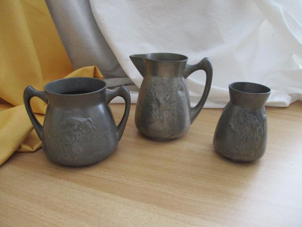 Jugendstil Kayserzinn 3 delig, Antiek en Kunst, Antiek | Tin, Ophalen of Verzenden