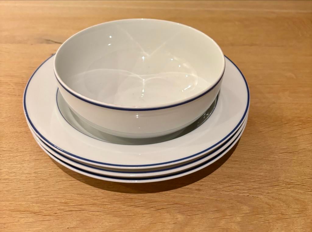 Geneviève Lethu Filea servies (1995) - 3 diepe borden, 1 kom, Gebruikt, Keramiek, Ophalen of Verzenden, Bord(en)