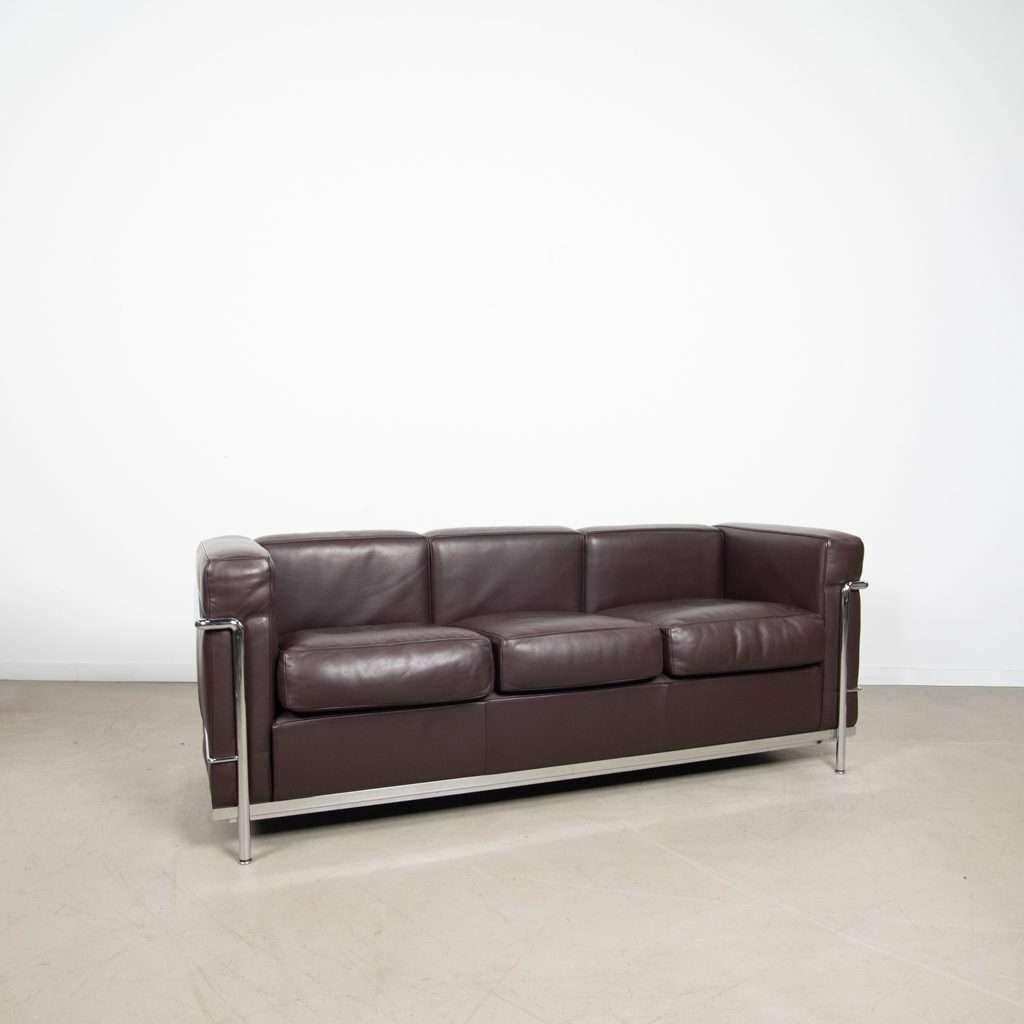 1x Cassina LC2 Bank 3-Zits Donkerbruin Leer