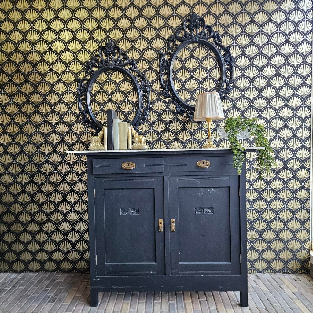 Zwarte kast met marmeren blad, Huis en Inrichting, Ophalen of Verzenden, Zo goed als nieuw