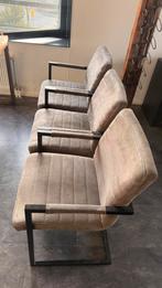 Robuust houten tafel stalen frame + 3 stoelen ProfijtMeubel, Ophalen, 200 cm of meer, 50 tot 100 cm, Zo goed als nieuw