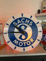 Vintage Sachs Motor Verlichte Klok - Werkplaats Reclame, Ophalen, Reclamebord, Gebruikt, .