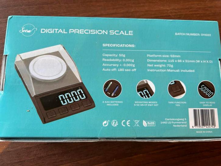 Soem Digitale Precisie Weegschaal 50g 0.001g, Witgoed en Apparatuur, Weegschalen, Nieuw, Ophalen of Verzenden