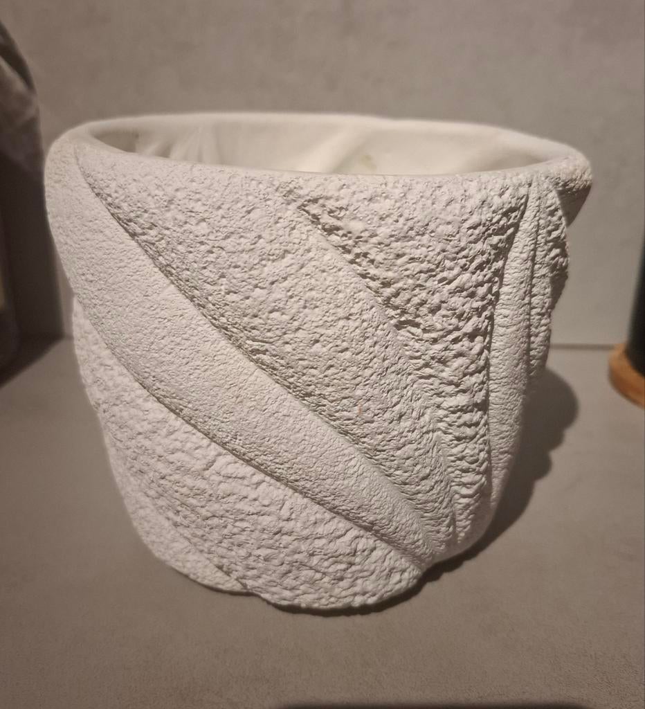Ecru witte met structuur stenen bloempot, Steen, Rond, Binnen, Ophalen of Verzenden