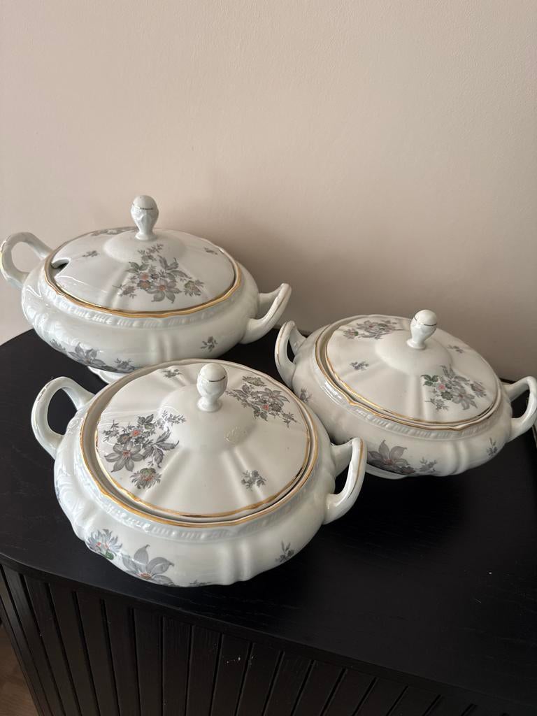 Set van 3 Vintage Dekschalen - Tsjechoslowaaks Porselein, Ophalen of Verzenden