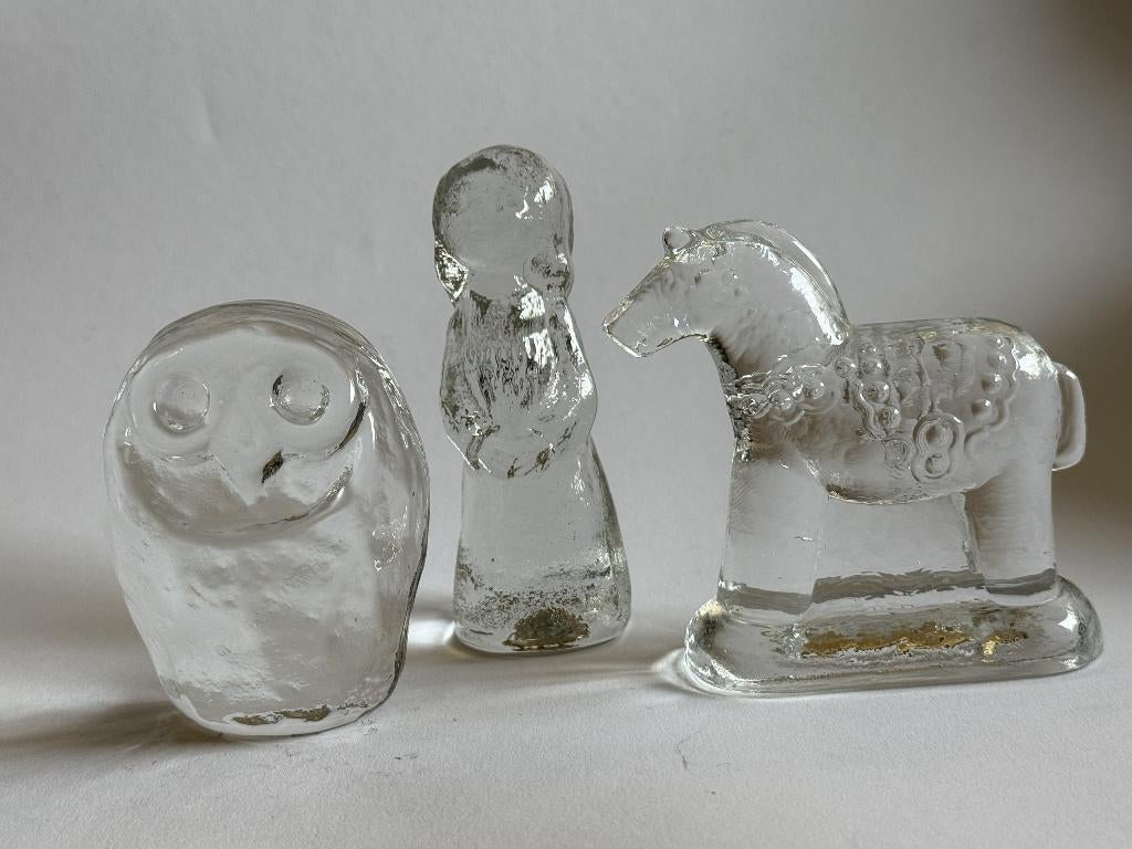 3 beeldjes Scandinavisch glas, Antiek en Kunst, Antiek | Glas en Kristal, Ophalen of Verzenden