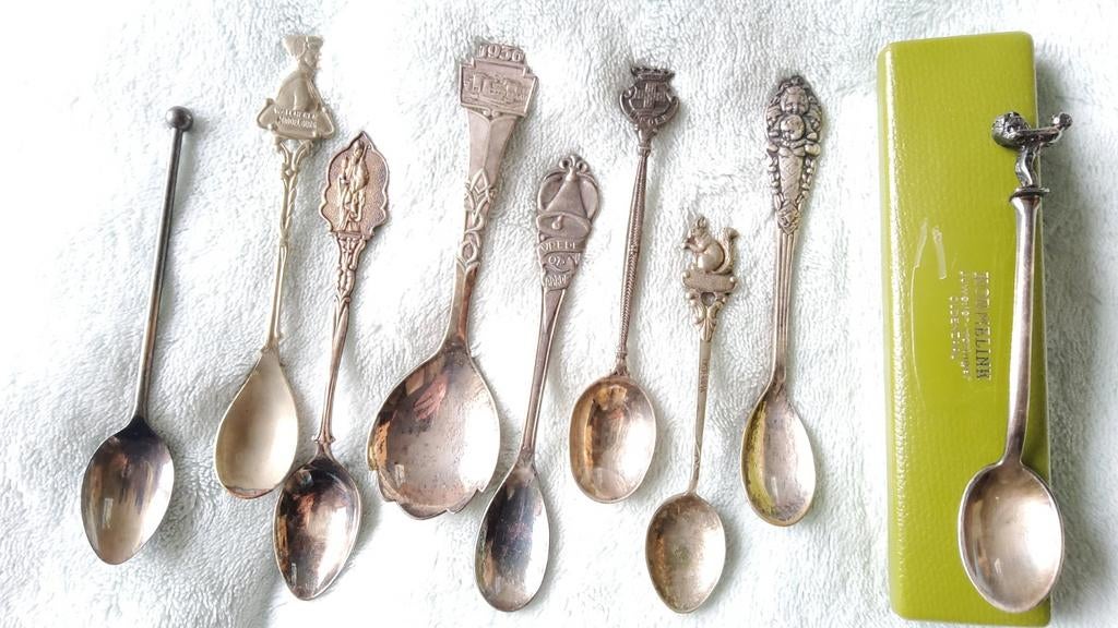 9 oude retro verzilverde lepels theelepeltjes koffielepel., Ophalen of Verzenden