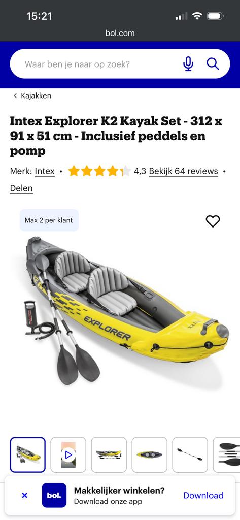 2 persoons kano, Ophalen, Met peddels, Overige typen, Twee personen