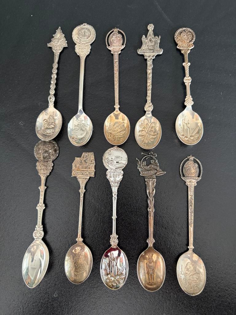 Verzameling van 42 zilveren kerst lepeltjes, Ophalen of Verzenden