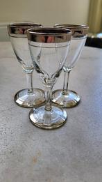 Borrelglazen 3 stuks met zilveren rand hoogte 9,5 cm, Ophalen of Verzenden