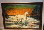 Oud groot olieverf schilderij paard, Antiek en Kunst, Kunst | Schilderijen | Klassiek, Ophalen of Verzenden